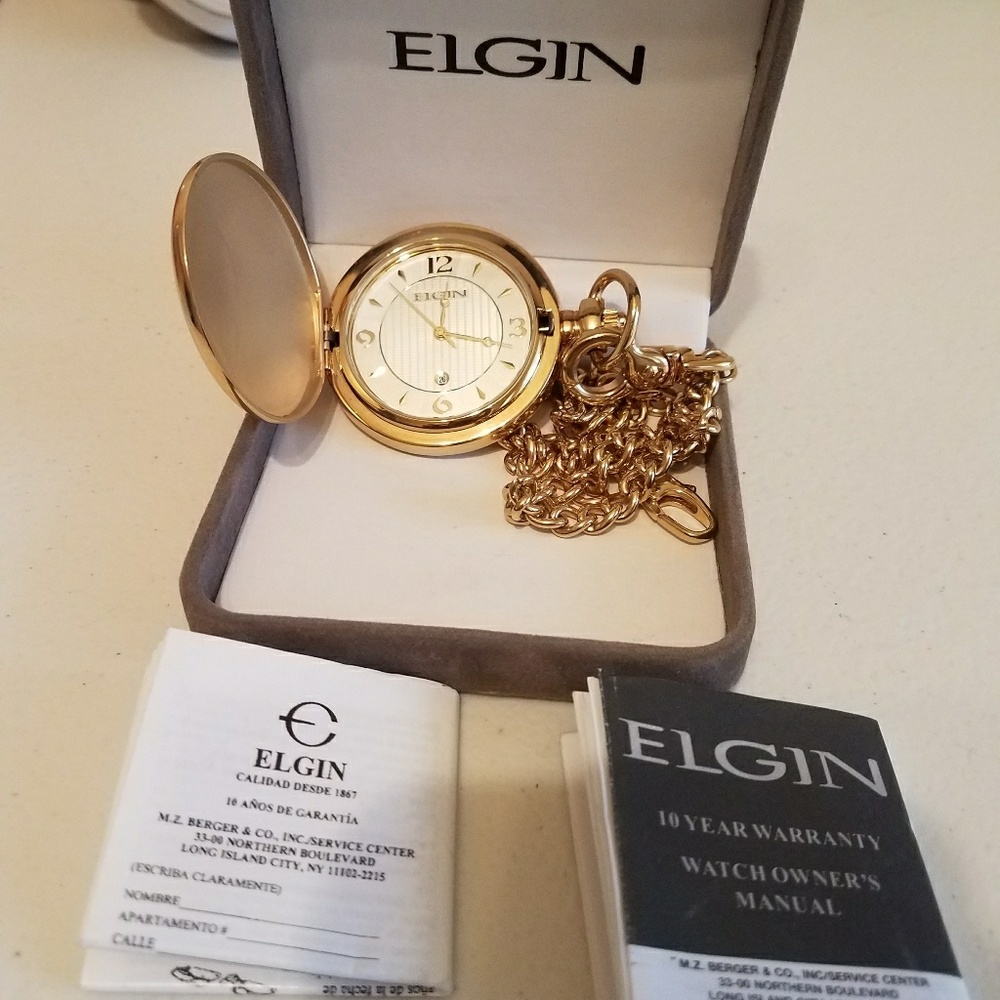 Elgin (M.Z. Berger) quartz date pocket watch.